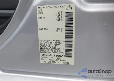 2019 Nissan Altima S from USA, damaged, VIN 1N4BL4BV2KC156029